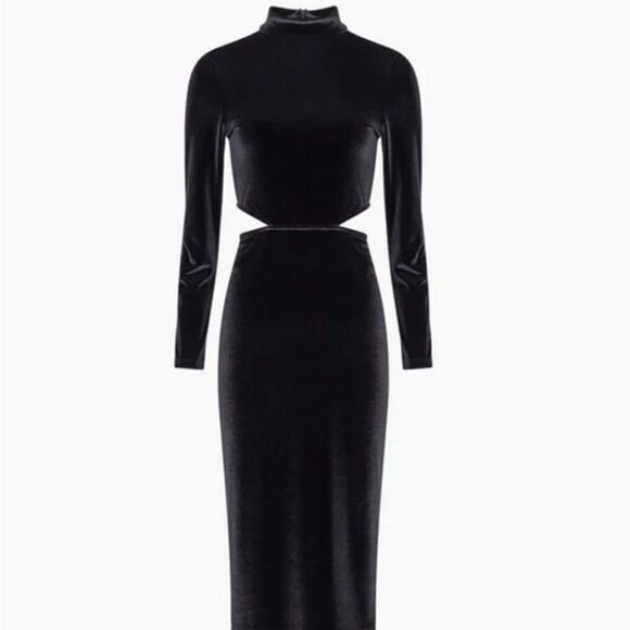 French Connection Womens Sula Black Velvet Cut-Out Semi-Formal Midi Dress - Picture 6 of 15